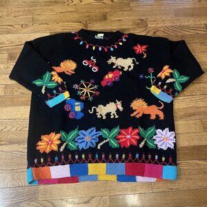 Vintage Roberta Freymann Sweater Womens M Wool Oversized Handknit Festive Xmas